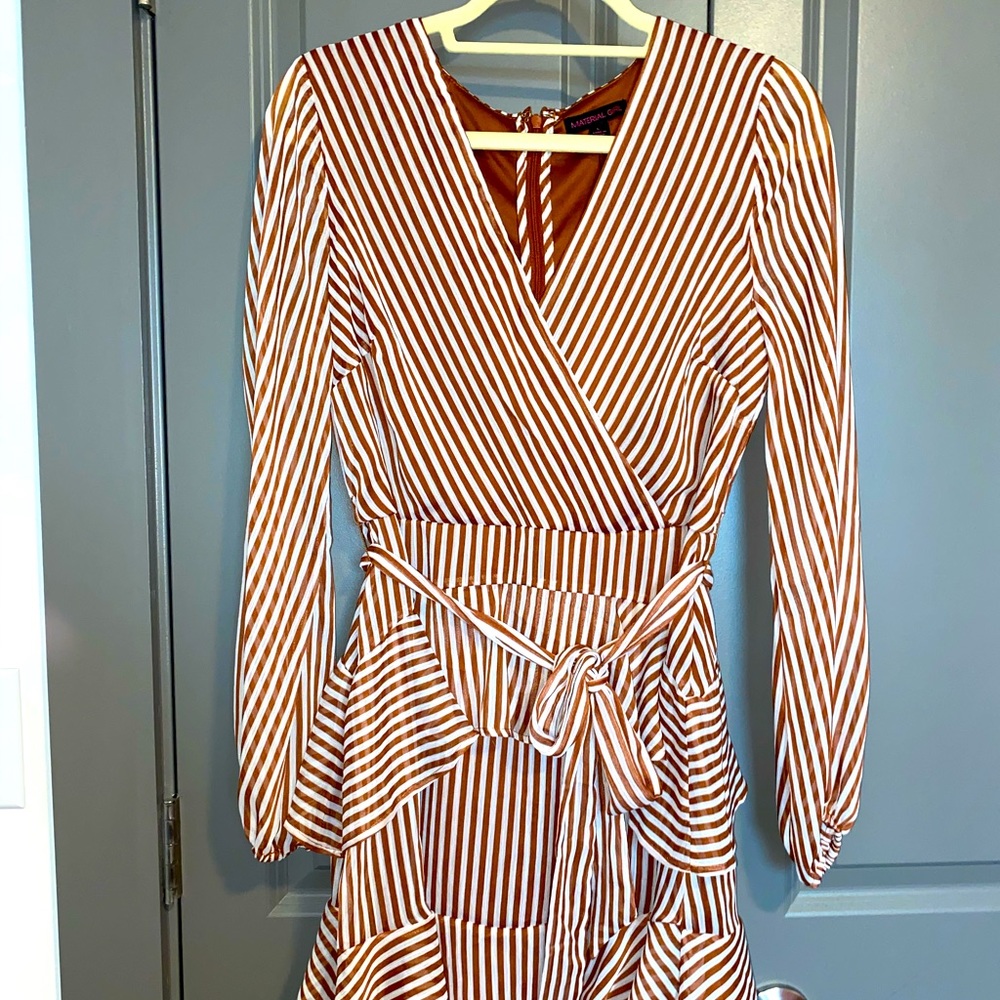 NWT Material Girl: Burnt Orange & White Ruffle Dress, Size L